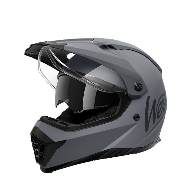 Westt cross helmet with peak, visor and integrated sun visor