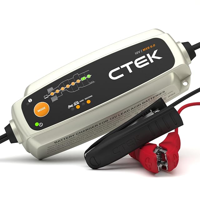 CTEK MXS 5.0 battery charger with clamps