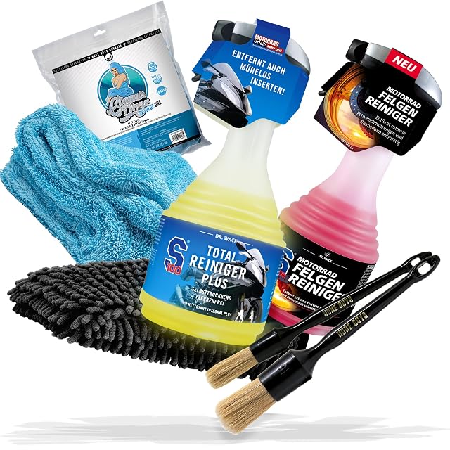 detailmate motorcycle cleaning bundle with towel, brushes and mitt