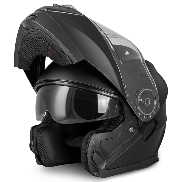 Vinz Santos modular helmet, chin bar closed, three-quarter view