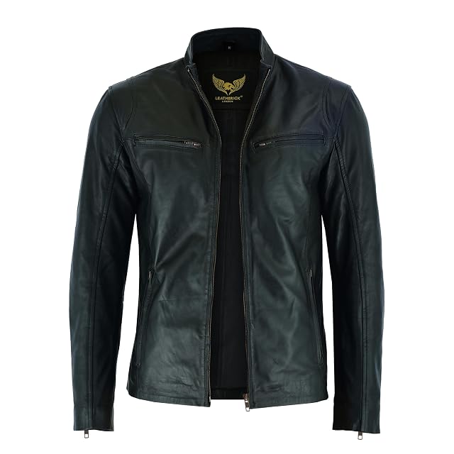 Leatherick Hooper café racer leather jacket in black