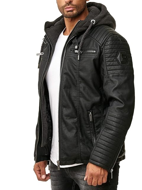Redbridge 2-in-1 synthetic leather biker jacket with contrasting hood