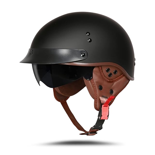 BOSERMEM open-face helmet in matt black with the supplied goggles