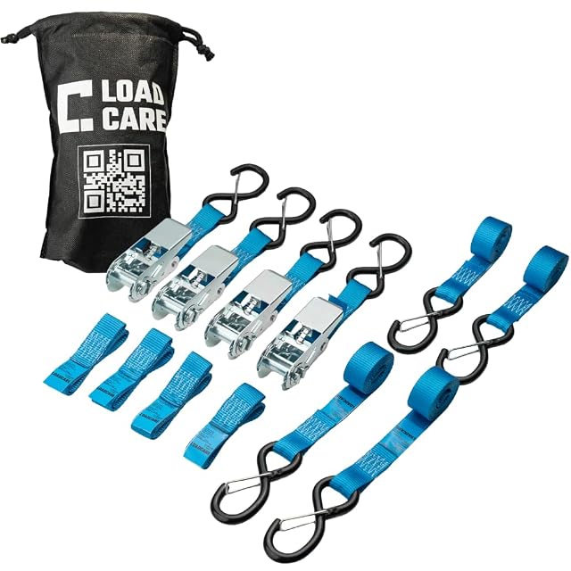 LoadCare eight-piece motorcycle strap set in blue