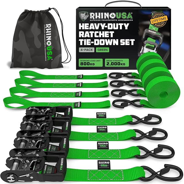 Rhino USA four-pack of ratchet tie-down straps